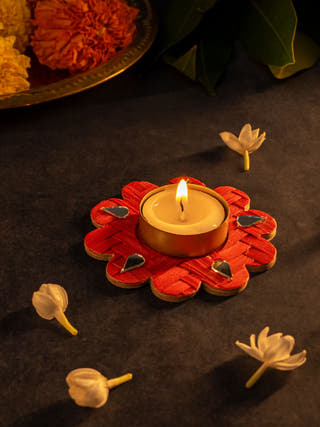 Marigold Handcrafted Bamboo Tea light Holder - Set of 2