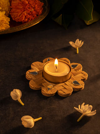 Marigold Handcrafted Bamboo Tea light Holder - Set of 5