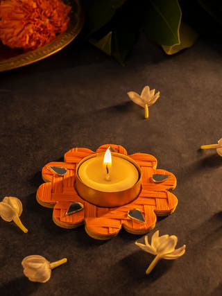 Marigold Handcrafted Bamboo Tea light Holder - Set of 2