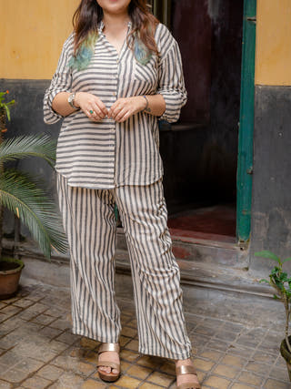 Handloom Striped Shirt Grey Krushnachuda