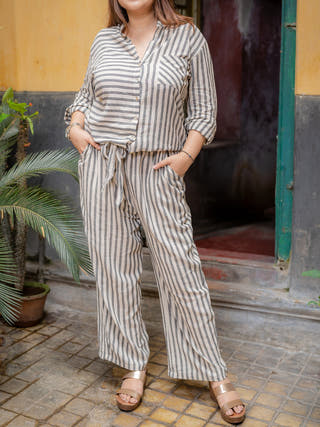 Handloom Striped Shirt Grey Krushnachuda