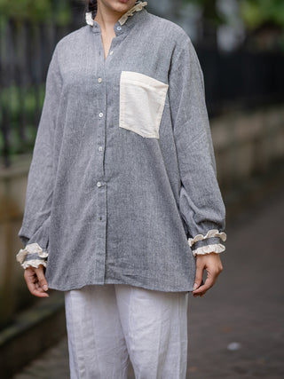 Breathable Shirt with Contrast Frills Grey Krushnachuda