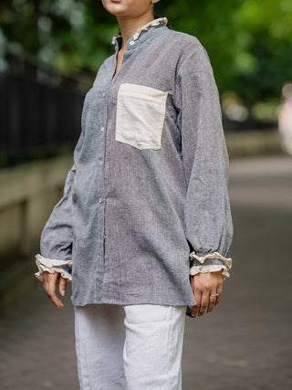 Breathable Shirt with Contrast Frills Grey Krushnachuda