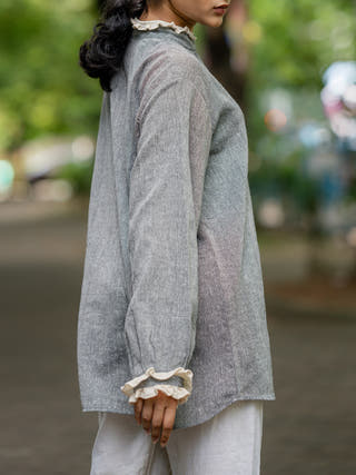 Breathable Shirt with Contrast Frills Grey Krushnachuda