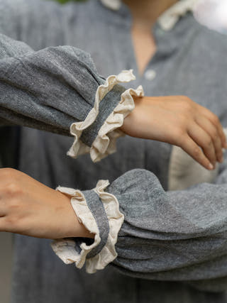 Breathable Shirt with Contrast Frills Grey Krushnachuda