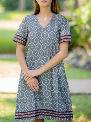 Grey Handwoven Ikat A-line dress Krushnachuda