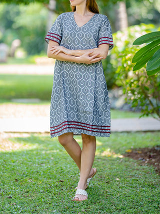 Grey Handwoven Ikat A-line dress Krushnachuda