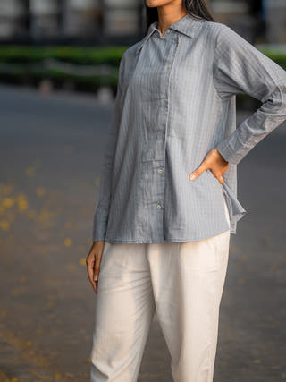 Grey Button-Down Handwoven Shirt Krushnachuda