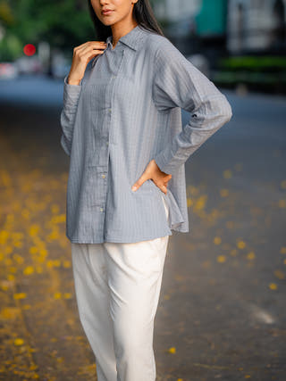 Grey Button-Down Handwoven Shirt Krushnachuda