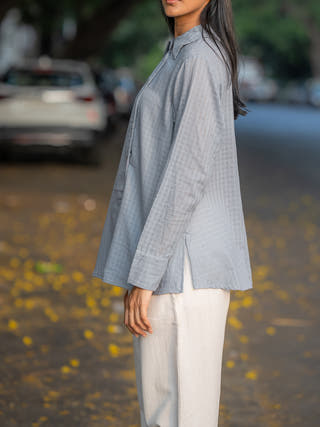 Grey Button-Down Handwoven Shirt Krushnachuda