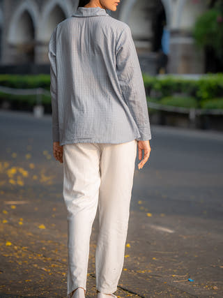 Grey Button-Down Handwoven Shirt Krushnachuda