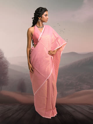 Gulabi Raaz Baby Pink Handloom Cotton Brocade Saree