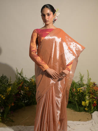 Gulmohar Mirage Neon Orange Tissue Saree