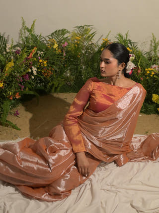 Gulmohar Mirage Neon Orange Tissue Saree