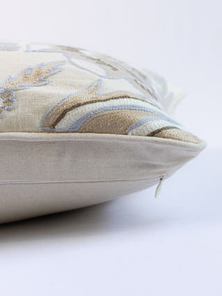 Country Style Crewel Embroidered Pamposh Cushion Cover