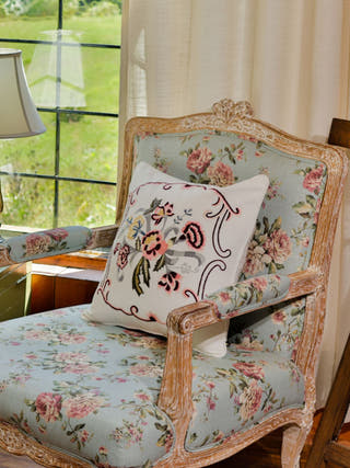 Country Style Multi Embroidered Peach Carnation Granny Cushion Cover