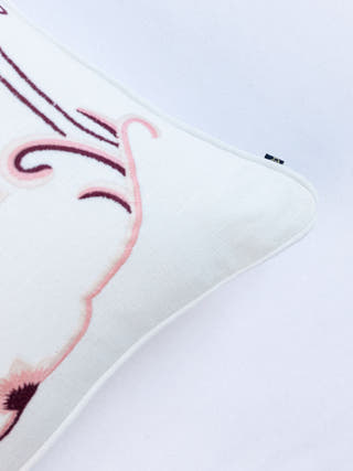 Country Style Multi Embroidered Peach Carnation Granny Cushion Cover