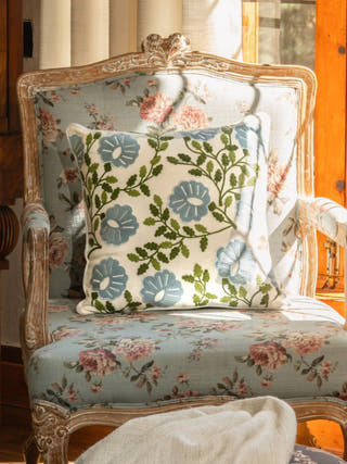 Country Style Crewel Embroidered Leafy Lush Cushion Cover