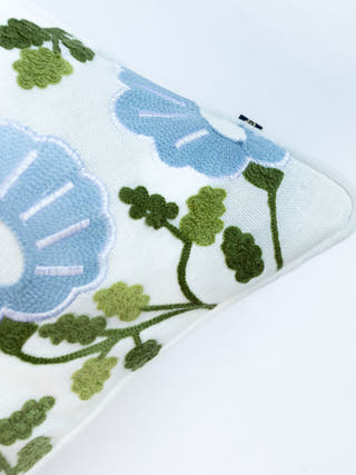 Country Style Crewel Embroidered Leafy Lush Cushion Cover