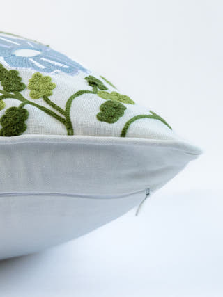 Country Style Crewel Embroidered Leafy Lush Cushion Cover