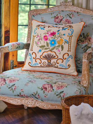 Country Style Multi Embroidered Classic Fountain Cushion Cover