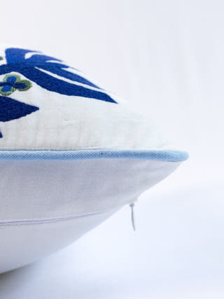 Hampton Style Multi Embroidered Green & Blue Chinar Leaf Cushion Cover