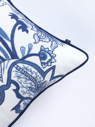 Hamptons Style Multi Embroidered Blue Blossom Cushion Cover
