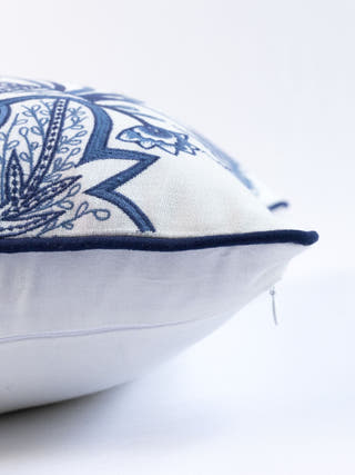 Hamptons Style Multi Embroidered Blue Blossom Cushion Cover