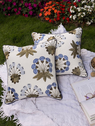 Hamptons Style Multi Embroidered Green & Blue Forest Bush Cushion Cover