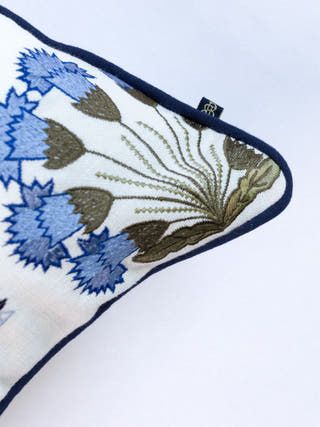 Hamptons Style Multi Embroidered Green & Blue Forest Bush Cushion Cover