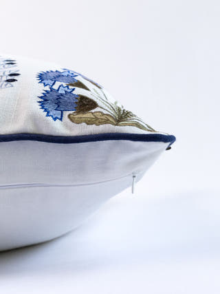 Hamptons Style Multi Embroidered Green & Blue Forest Bush Cushion Cover