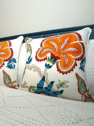 Hamptons Style Multi Embroidered Orange Blossom Cushion Cover