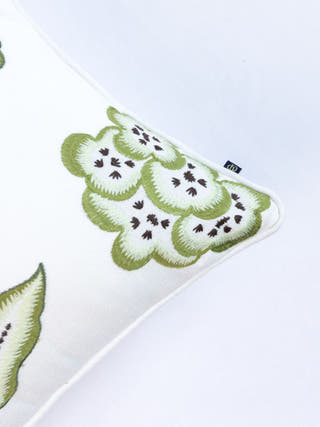 Hamptons Style Multi Embroidered Green Blossom Cushion Cover