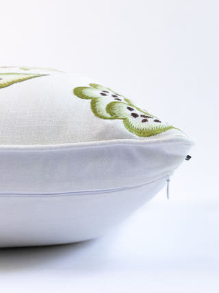 Hamptons Style Multi Embroidered Green Blossom Cushion Cover