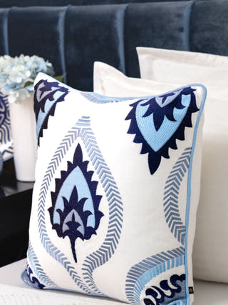 Hamptons Style Multi Embroidered Blue Paisley Cushion Cover