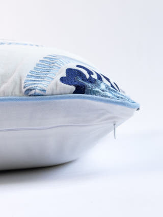 Hamptons Style Multi Embroidered Blue Paisley Cushion Cover