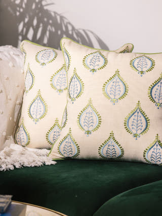 Hamptons Style Multi Embroidered Mint Green Paisley Cushion Cover