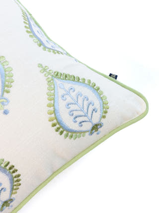 Hamptons Style Multi Embroidered Mint Green Paisley Cushion Cover