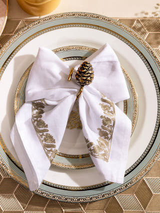 Himalayan Golden Pine Cone Charm Napkin Ring - Set of 4