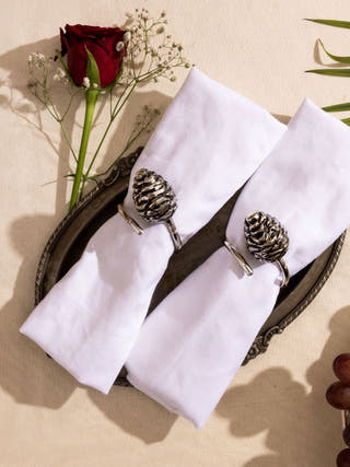 Himalayan Silver Pine Cone Charm Napkin Ring - Set of 4