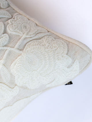 Country Style Crewel Embroidered Neutral Narrative Cushion Cover