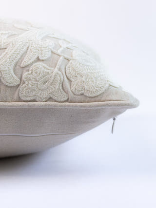 Country Style Crewel Embroidered Neutral Narrative Cushion Cover