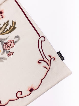 Country Style Multi Embroidered Peach Carnation Table Runner