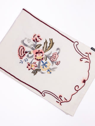 Country Style Multi Embroidered Peach Carnation Table Runner