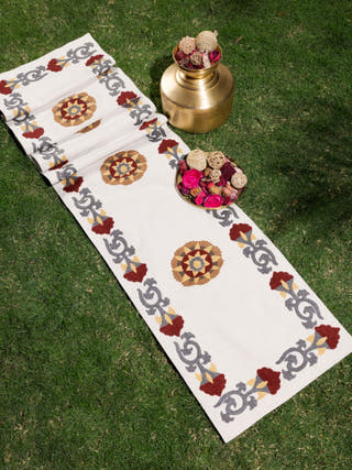 Suzani Style Crewel Embroidered Fergana Table Runner