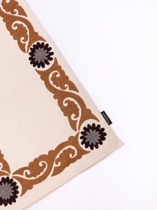 Suzani Style Crewel Embroidered Brown and Grey Tashkent Table Runner