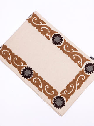 Suzani Style Crewel Embroidered Brown and Grey Tashkent Table Runner