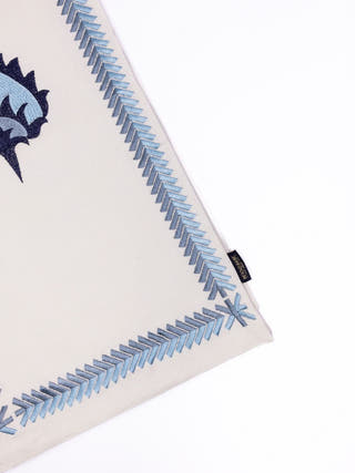 Hamptons Style Multi Embroidered Blue Paisley Table Runner