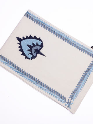 Hamptons Style Multi Embroidered Blue Paisley Table Runner