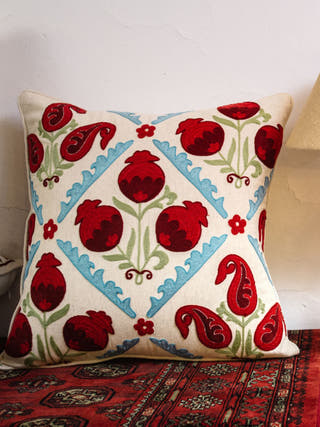 Suzani Style Aari Embroidered Dainposh Cushion Cover